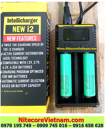 Nitecore New i2 (Bộ sạc Nitecore New i2 kèm sẳn 02 pin SẠC 18650 SAMSUNG INR18650-25R 2500mAh dòng xả 20A lithium 3.7v) chính hãng